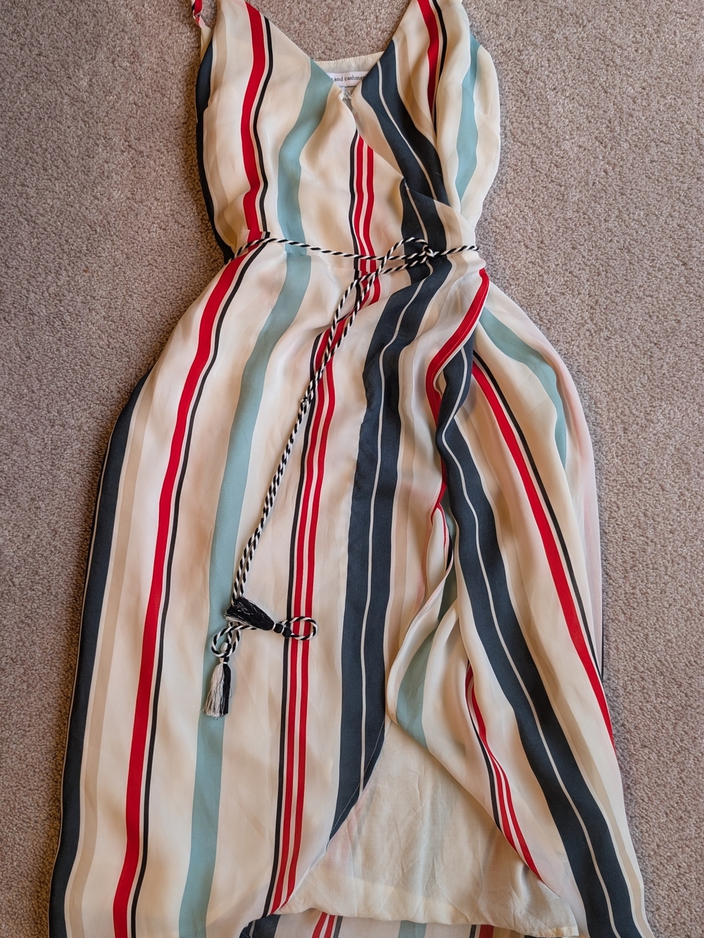 cupcakes & cashmere Cream Midi Dress with Red, Aqua, and Navy Stripes